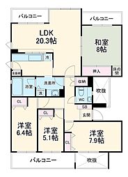 ハイツ東戸塚II　Ｂ棟 5階4LDKの間取り