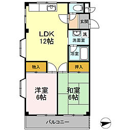 花家のハイツII 2階2LDKの間取り