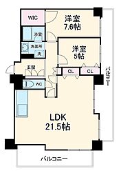 グラシスタワー所沢 23階2LDKの間取り