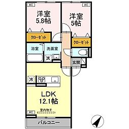 小田急小田原線 町田駅 徒歩17分の賃貸アパート 2階2LDKの間取り