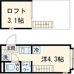 シースカイ平井 2階ワンルームの間取り