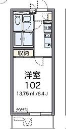 クレイノモンタニャレドンダ 2階1Kの間取り