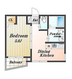 plumas北野 1階1DKの間取り