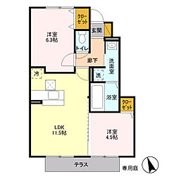 グラン・ソレイユ　Ｂ 1階2LDKの間取り