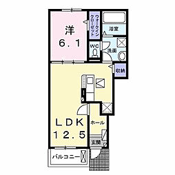 グレイスパークI 1階1LDKの間取り