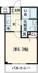 VERXEEDαAYASE 4階1Kの間取り