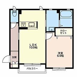 キャメロットA 1階1LDKの間取り