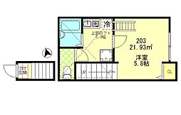 府中の森Twinkle 2階1Kの間取り