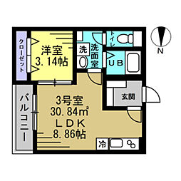 ＡＪ千葉寺003 3階1LDKの間取り