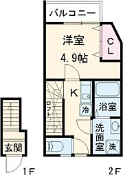 ガーデンコート経堂 2階1Kの間取り