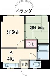 フジビル佐貫 4階2Kの間取り