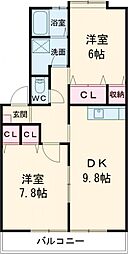ＫＧハイツIX 2階2LDKの間取り