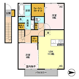 JR上越線 群馬総社駅 徒歩14分の賃貸アパート 2階2LDKの間取り
