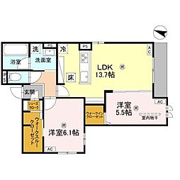 スペチアーレ中宮 3階2LDKの間取り