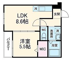 フジパレス稲田本町 1階1LDKの間取り