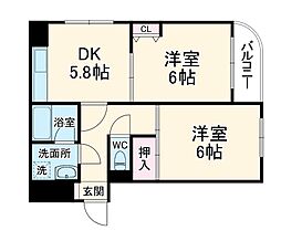 サントロペ三条 2階2DKの間取り