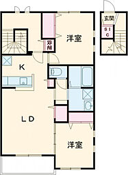 仮称)Novガーデンハウス谷田部　F 206 2階2LDKの間取り