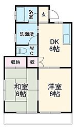 ビューラーミヤウラＢ 2階2DKの間取り