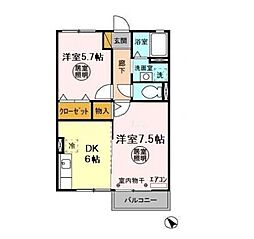 メゾンエクレール　D 2階2DKの間取り
