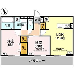 D-ROOM浜尻町 1階2LDKの間取り