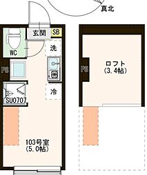 Emarie代田橋 1階ワンルームの間取り