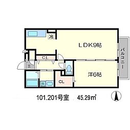セゾンCOCON 1階1LDKの間取り