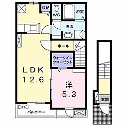 名鉄河和線 南加木屋駅 徒歩11分の賃貸アパート 2階1LDKの間取り