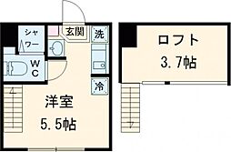 キューブときわ台 1階ワンルームの間取り