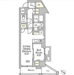 アジールコート松濤 11階1LDKの間取り