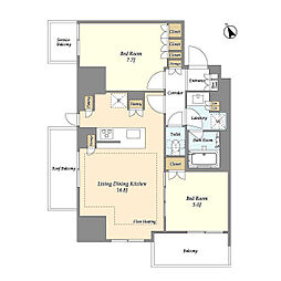 オアーゼ日暮里レジデンス 9階2LDKの間取り