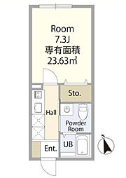 クレスト東村山 3階1Kの間取り