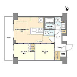 オアーゼ日暮里レジデンス 10階2LDKの間取り