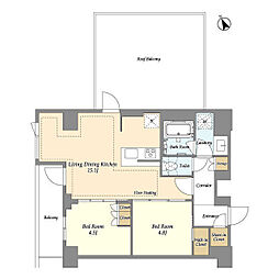 オアーゼ日暮里レジデンス 11階2LDKの間取り