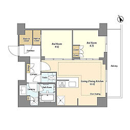 オアーゼ日暮里レジデンス 12階2LDKの間取り