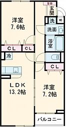 LUCIE TSI 2階2LDKの間取り