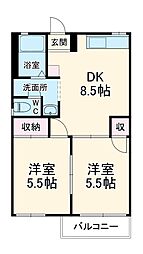 マロンハイム 1階2DKの間取り