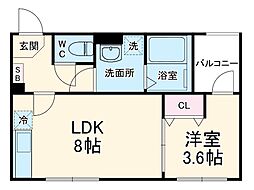 ブランテール深江橋 3階1LDKの間取り