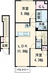 （仮称）足立区六木3丁目計画 2階2LDKの間取り