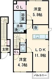 （仮称）足立区六木3丁目計画 2階2LDKの間取り