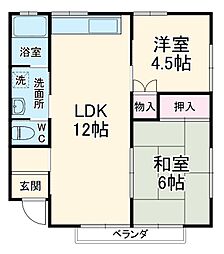 JR飯田線 船町駅 徒歩12分の賃貸アパート 1階2LDKの間取り