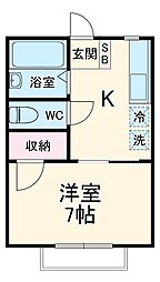 グランデ藤崎 104 1階1Kの間取り