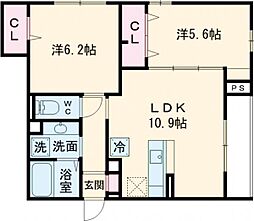 小田急小田原線 町田駅 徒歩14分の賃貸アパート 2階2LDKの間取り