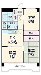 川端ハイツ 3階3DKの間取り