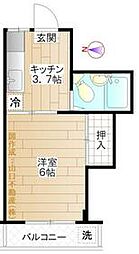 栃木屋コーポ 3階1Kの間取り