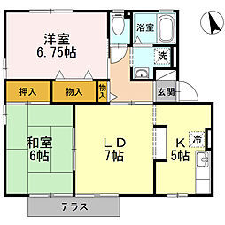 ハイカムールなつめ　Ａ 1階2LDKの間取り