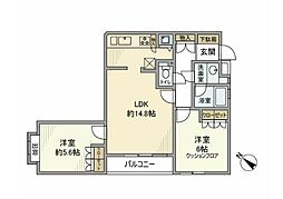 松原タウンホーム 305 3階2LDKの間取り