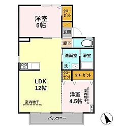 メゾンタムラ　Ａ 2階2LDKの間取り