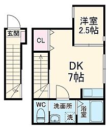 べレガンス鷹之台 2階1DKの間取り