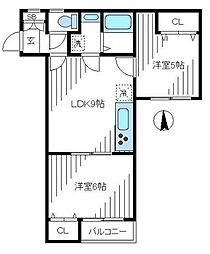 エーエスホームズV 2階2LDKの間取り