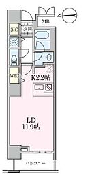 ロイヤルパークスタワー南千住 12階1Kの間取り
